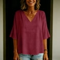 thumbnail image 5 of Womens Gauze Tops Summer Casual Peasant Blouse Linen Cotton Oversized Vneck Dressy Shirt Boho Flowy Long Sleeve Shirt, 5 of 6