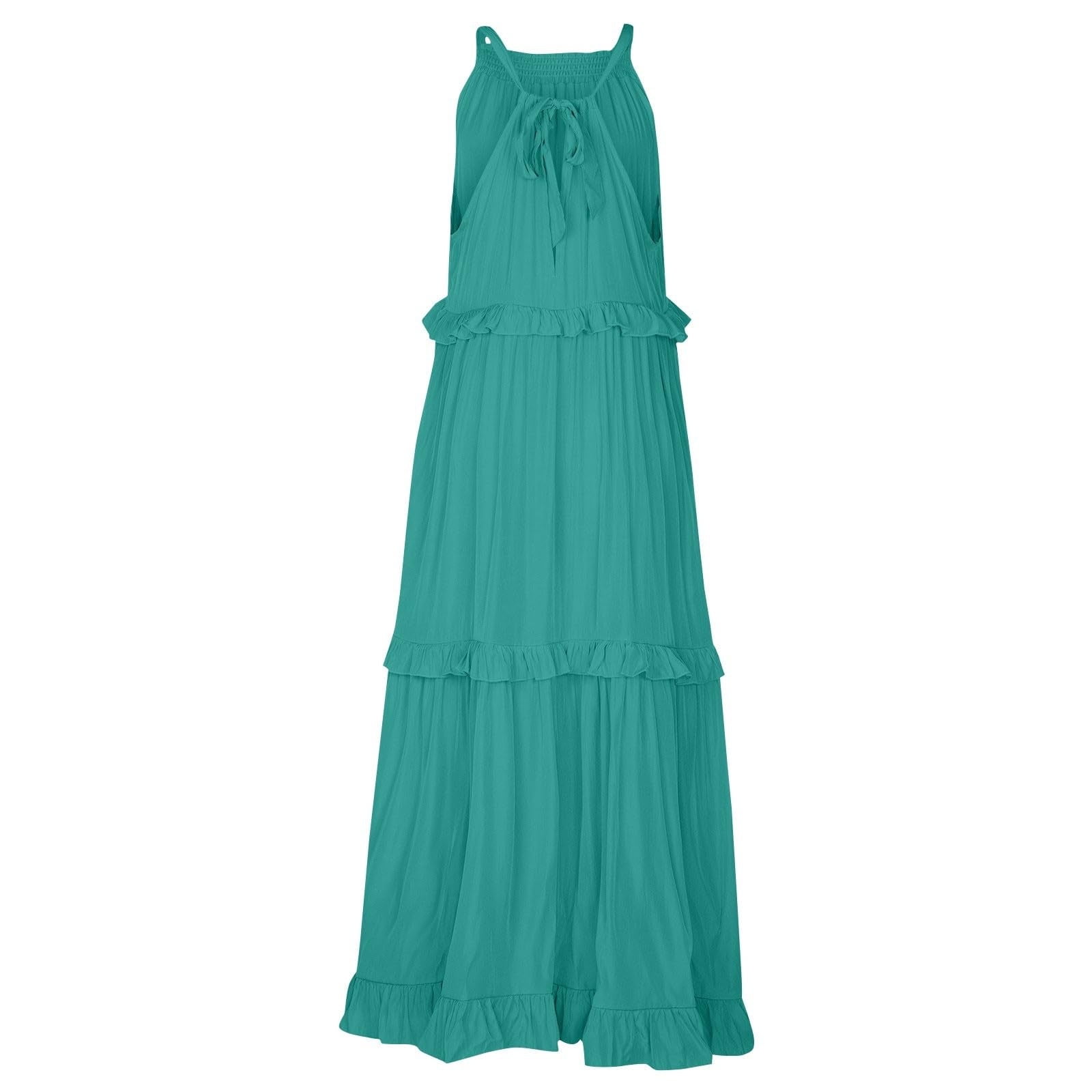 LVHAOGJOB Strap Midi Dress for Women Summer Trendy Sleeveless Dress with Pockets Loose V Neck Mujers Sundress Elegant