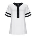 thumbnail image 5 of HomeDM Women's Quarter Zip Short Sleeve Summer Pullover Tops, Crew Neck Stripe Loose Fit Shirts - White/L, 5 of 8