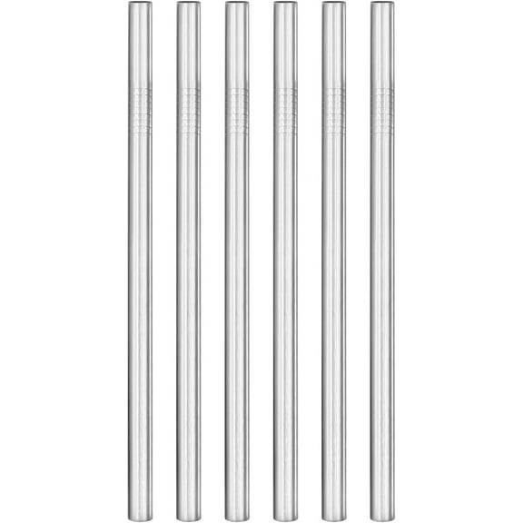 6Pcs Reusable Metal Straws, 9.5" Stainless Steel Drinking Straw for Milkshake, Bubble Tea, Cold Drink (0.5" Wide, Straight, Silver)