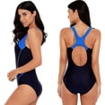 thumbnail image 4 of Women One Piece Swimsuits Athletic Racerback Swimwear Training Exercise Slimming Bathing Suit, Blue, 4 of 8