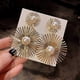 thumbnail image 3 of Large Sunburst Pearl Drop Earrings Studs Exquisite Pearl Dangle Earrings for Women Girls, 3 of 4