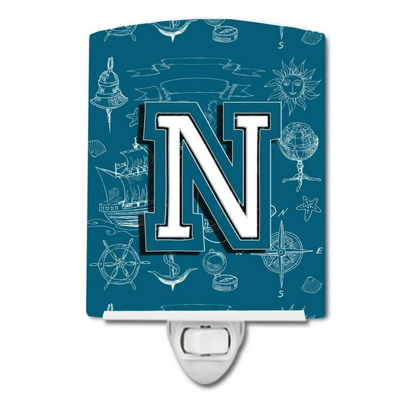 Caroline's Treasures CJ2014-NCNL Letter N Sea Doodles Initial Alphabet Ceramic Night Light, 6x4x3", multicolor