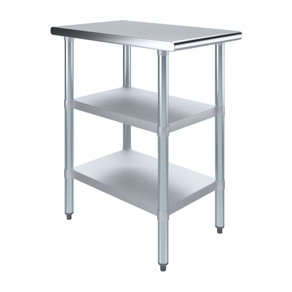 AmGood 30 in. x 18 in. Stainless Steel Table with Two Undershelves | Metal Utility Kitchen Prep Work Table | NSF