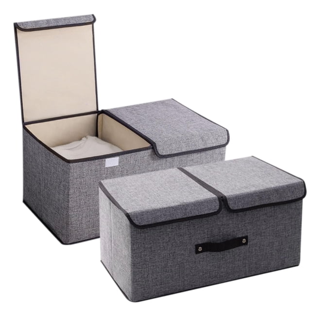 2PCS Caja de Almacenamiento Plegable, Gran Capacidad con Tapa y Asa, Organizador para Ropa, Libros, Juguetes, Caja de Tela para Habitación, Sala de Estar, Dormitorio, Armario (Grisʌ
