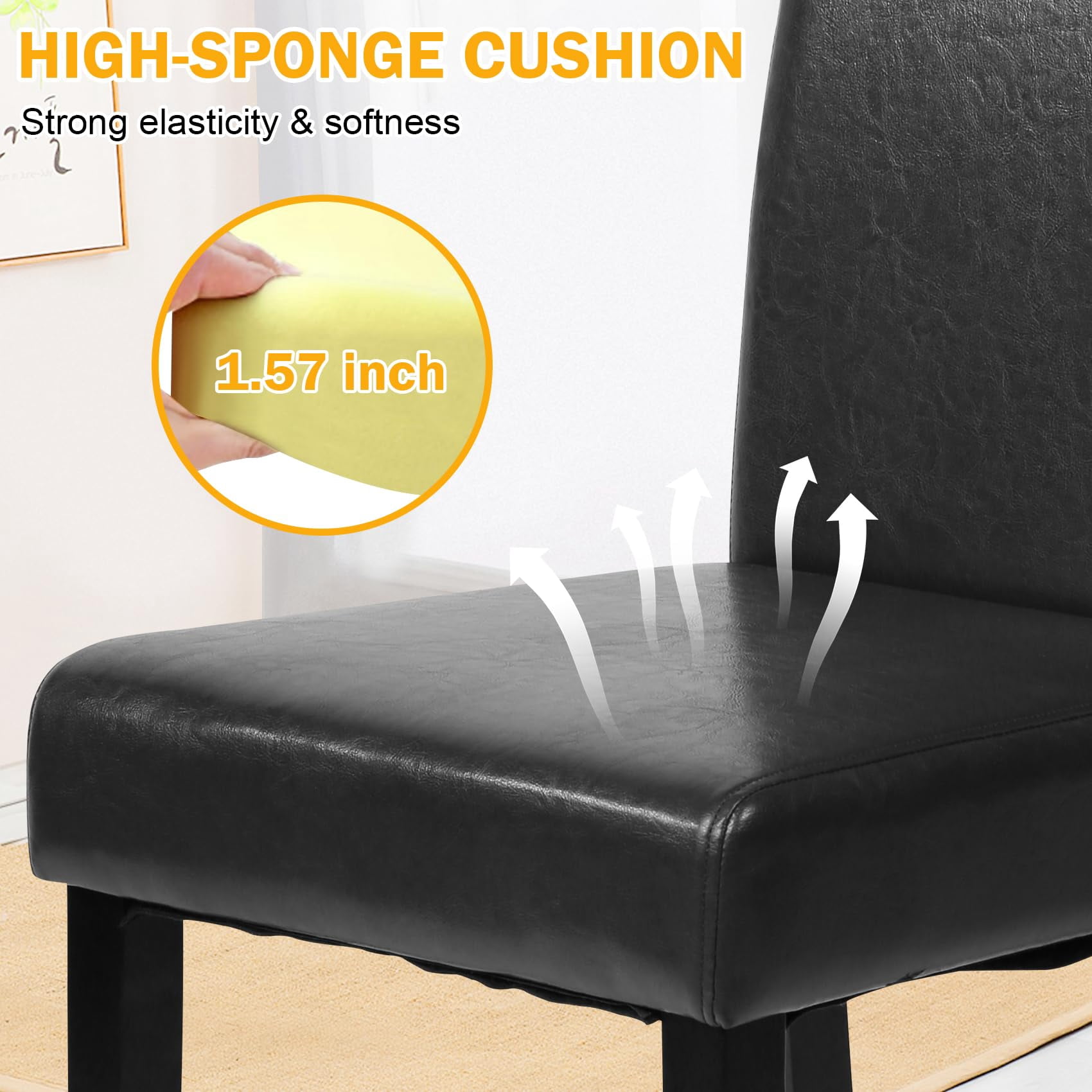 NiamVelo Dining Chairs Set of 4 PU Leather Dining Room Chairs with Waterproof Surface and Wood Legs for Kitchen Restaurant and Living Room,Black