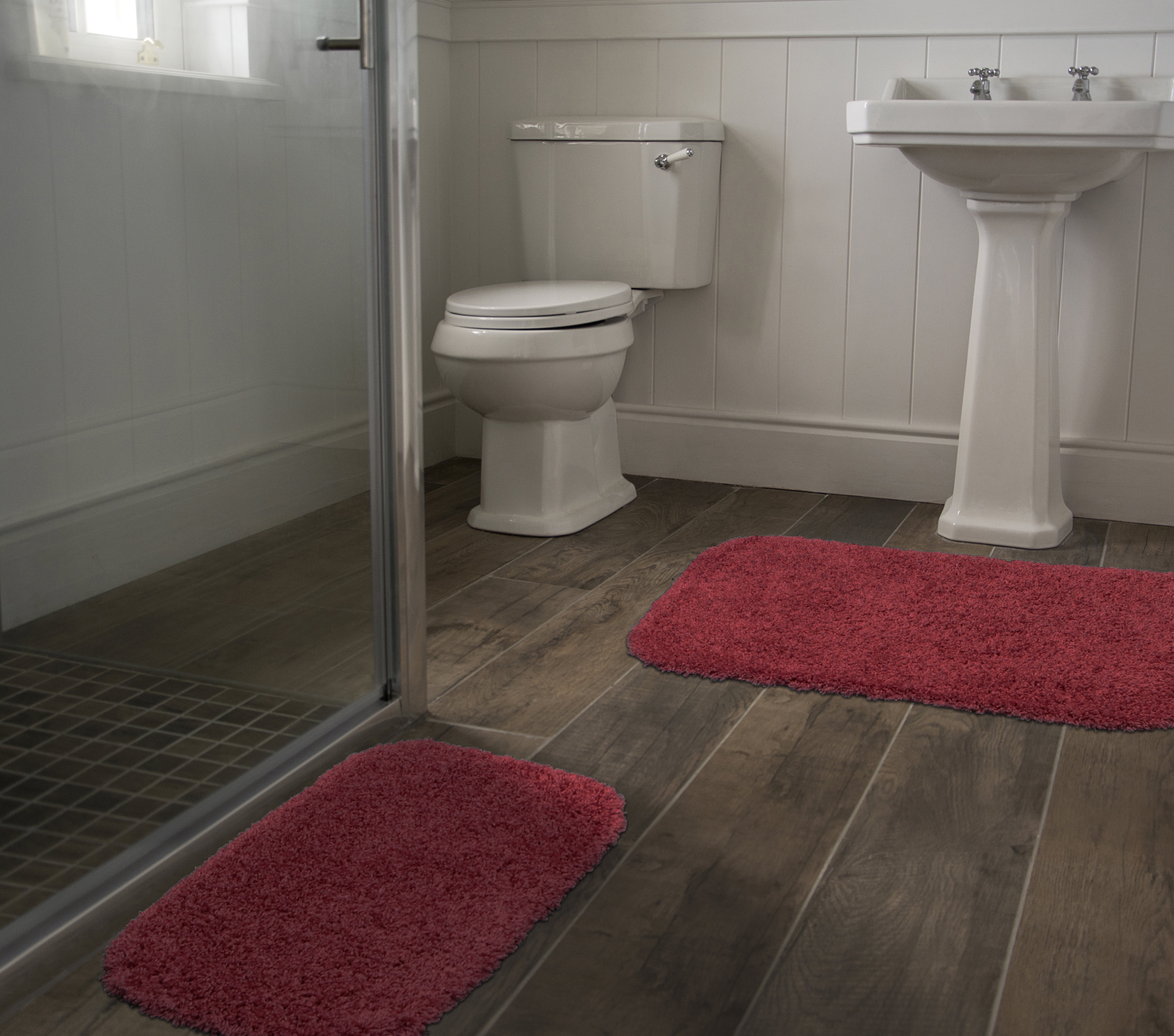 Garland Rug Jazz Washable Bath Rug Set, 2 Piece Set (17"x24" Bath Rug, & 21"x34" Bath Rug) Chili Pepper Red