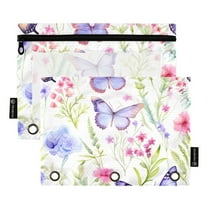 2 Pack Pencil Pouch for 3 Ring Binder Zipper Pencil Case Butterfly with Floral Clear Window Pencil Bag Organizers