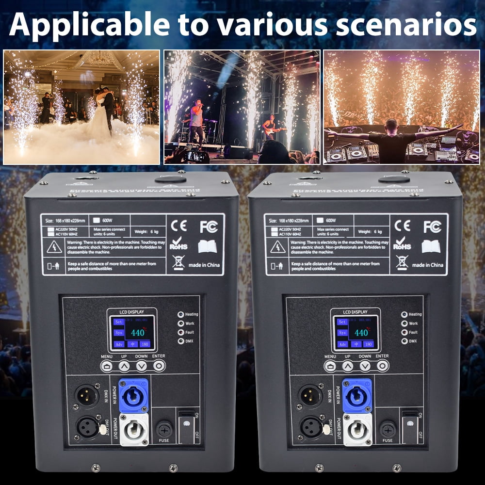 2Pack Cold Spark Machine DMX Firework Machine LCD Screen for Wedding Stage Party DJ Disco, Black with Road Case