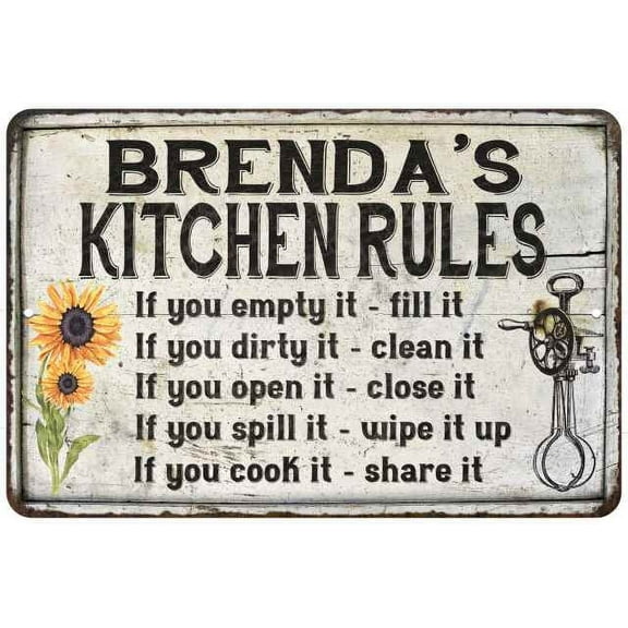 Brenda's Kitchen Rules Chic Sign Vintage Decor 8 x 12 High Gloss Metal 208120032034