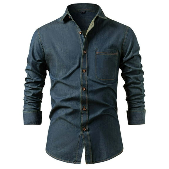 IYTR Denim Shirts for Men Fashion Button Lapel Jeans Shirt Casual Long Sleeve Going Out Tops (Blue,XXXL)