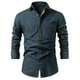 thumbnail image 2 of Blusa y camisa de manga larga con cuello vuelto para hombre, blusa holgada de poliéster con botones sólidos y cuello vuelto para hombre., 2 of 4
