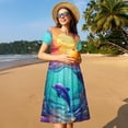 thumbnail image 4 of Naloa Robe d'Été Hawaïenne Imprimé Dauphin pour Femmes avec Poches, Manches Courtes, Robe de Plage Fluide pour Vacances, 4 of 6
