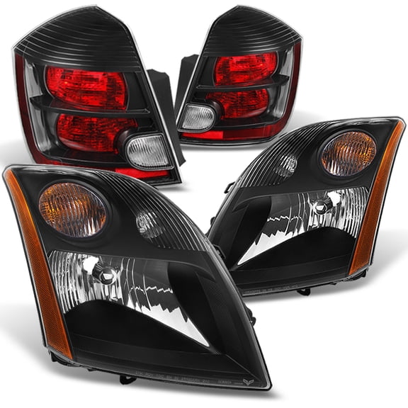 AKKON - Fits 2007-2009 Sentra Black Headlights Set   Black Tail Lights Left & Right Both Side Replacement Pair Set