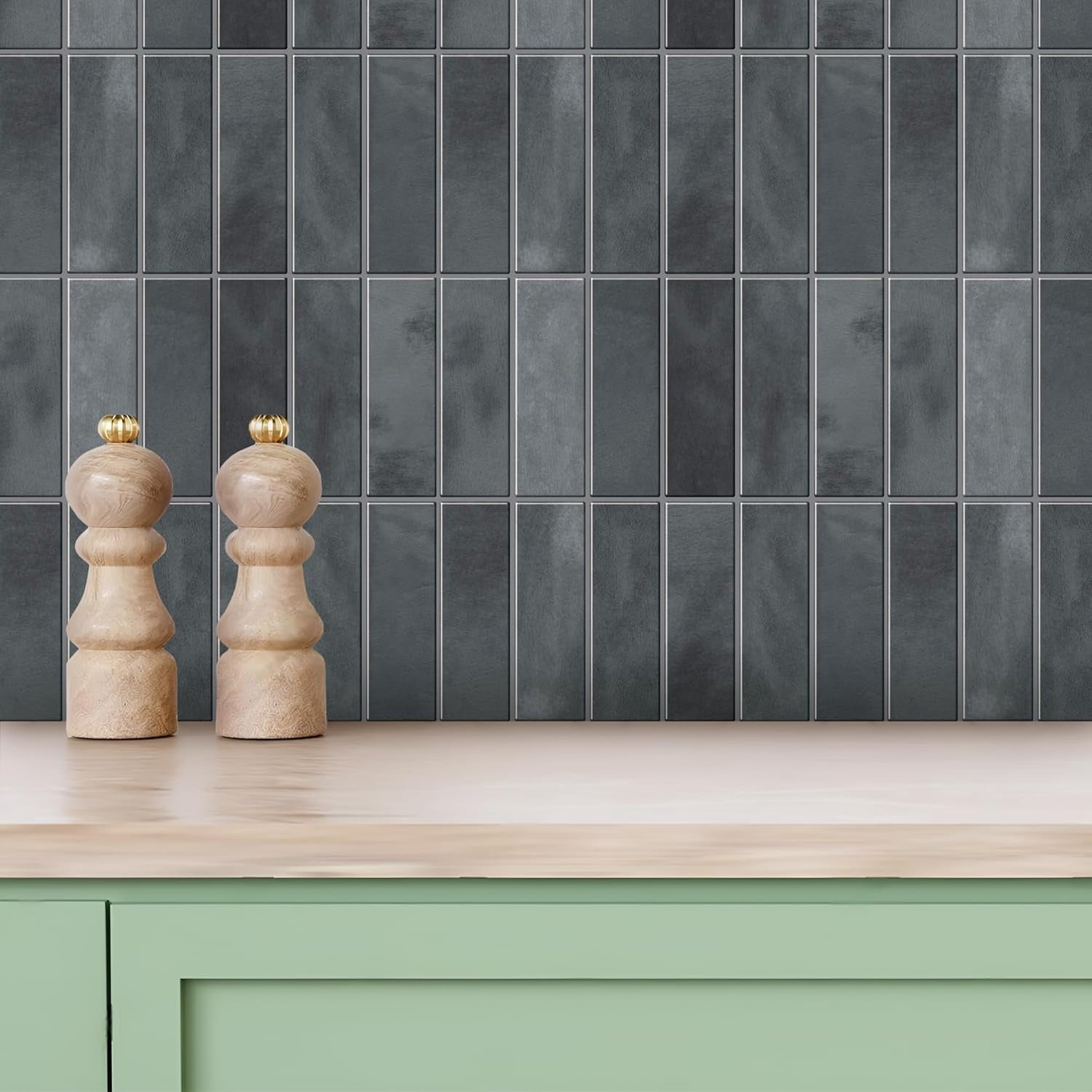5 Pack Peel and Stick Backsplash Subway Tiles, Extra Thick 3D Wall Panels, Heat & Water Resistant, Easy DIY Kitchen, Bathroom, Laundry, Fireplace & Rental Home Wall Décor (12 x 12 in), Green