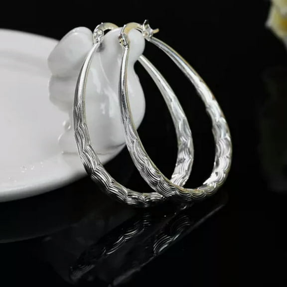 GKNET 925 Sterling Silver Vintage Oval Clip on Hoop Earrings For Women Jewelry-Silver