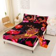 thumbnail image 2 of Castle Fairy Black Girl Lipstick Pattern Queen Sheets 4 Pieces,Abstract Graffiti Flowers Artwork Queen Sheet Sets,Pink Black,1 Fitted Sheet, 1 Flat Sheet and 2 Pillowcases, 2 of 6