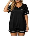 thumbnail image 2 of Blmnix Plus Size Pajamas Women Pjs Sets Summer Pajamas Sleepwear Sets Sleepwear V-Neck Short Sleeve Black Cropped Womens Pajama Sets Shorts,XXL, 2 of 7