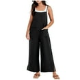 thumbnail image 3 of Voncos Womens Jumpsuits Wide Leg Solid Color Sleeveless Cotton Linen Loose Overalls Pants Black Trousers Size XL, 3 of 10