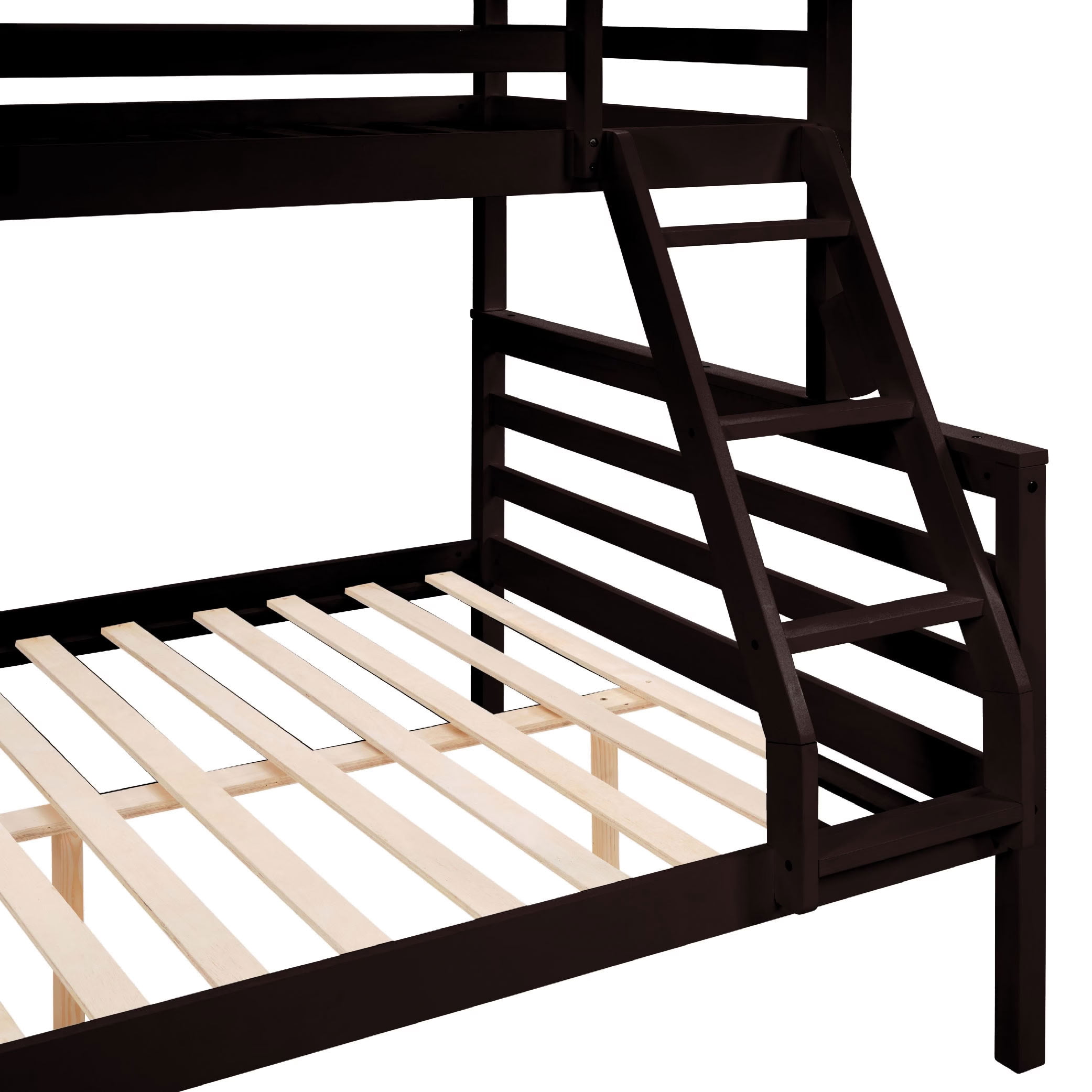 MAYEERTY Twin over Full Wooden Bunk Bed with Ladder and High Guardrail, Space-Saving Bunk Bed for Kids, Teens, Dorm Rooms, and Guest Rooms