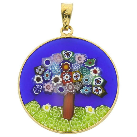 GlassOfVenice Murano Glass Millefiori Pendant "Tree of Life" in Gold-Plated Frame 1"