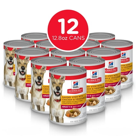 Hill's Science Diet Adult Canned Dog Food, Savory Stew with Chicken & Vegetables, 12.8 oz, 12 Pack wet dog (Best Canned Dog Food For Dogs With Sensitive Stomachs)
