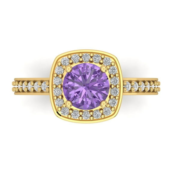 Halo Engagement Ring for Women - 1.335ct Simulated Alexandrite in 14K Yellow Gold Promise Ring
