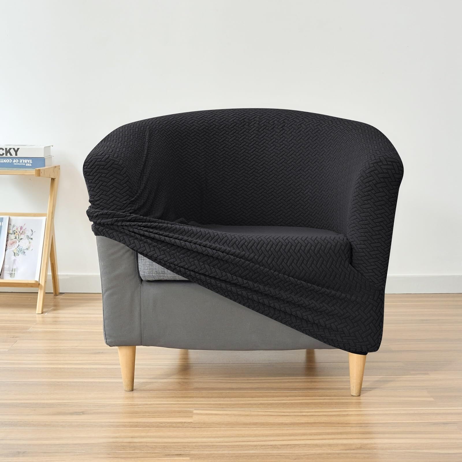 LKJYER Club Chair Slipcover Jacquard Barrel Chair Covers Stretch Tub Chair Slipcovers Soft Armchair Sofa Covers Removable Couch Cover Protector for Living Room Hotel Restaurant