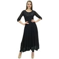 thumbnail image 2 of Bimba Women's Classy Long Designer Flared Black Anarkali Mirror Work Kurta-26, 2 of 9