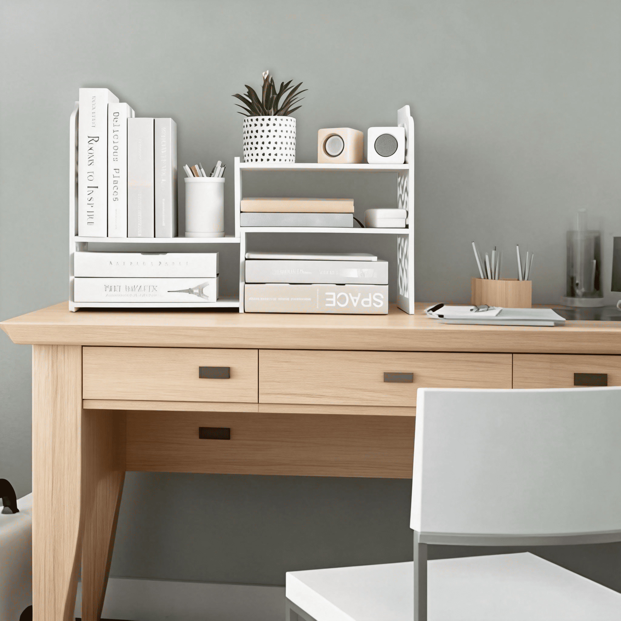 Trustale 5-Compartment Desk Organizer Shelf & Storage, White