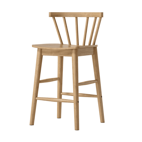 EYYTHUNG Farmhouse Wooden Barstool, 24-Inch Counter Height Stools with Ergonomic Curved Back, Natural Oak