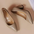 thumbnail image 7 of XIMIN Women's Closed Pointed Toe Work Dress Pumps Low Chunky Patent Leather Office Heels Suede Wedding Party Slip On Daily Comfy Pump Shoes (9, Khaki), 7 of 7