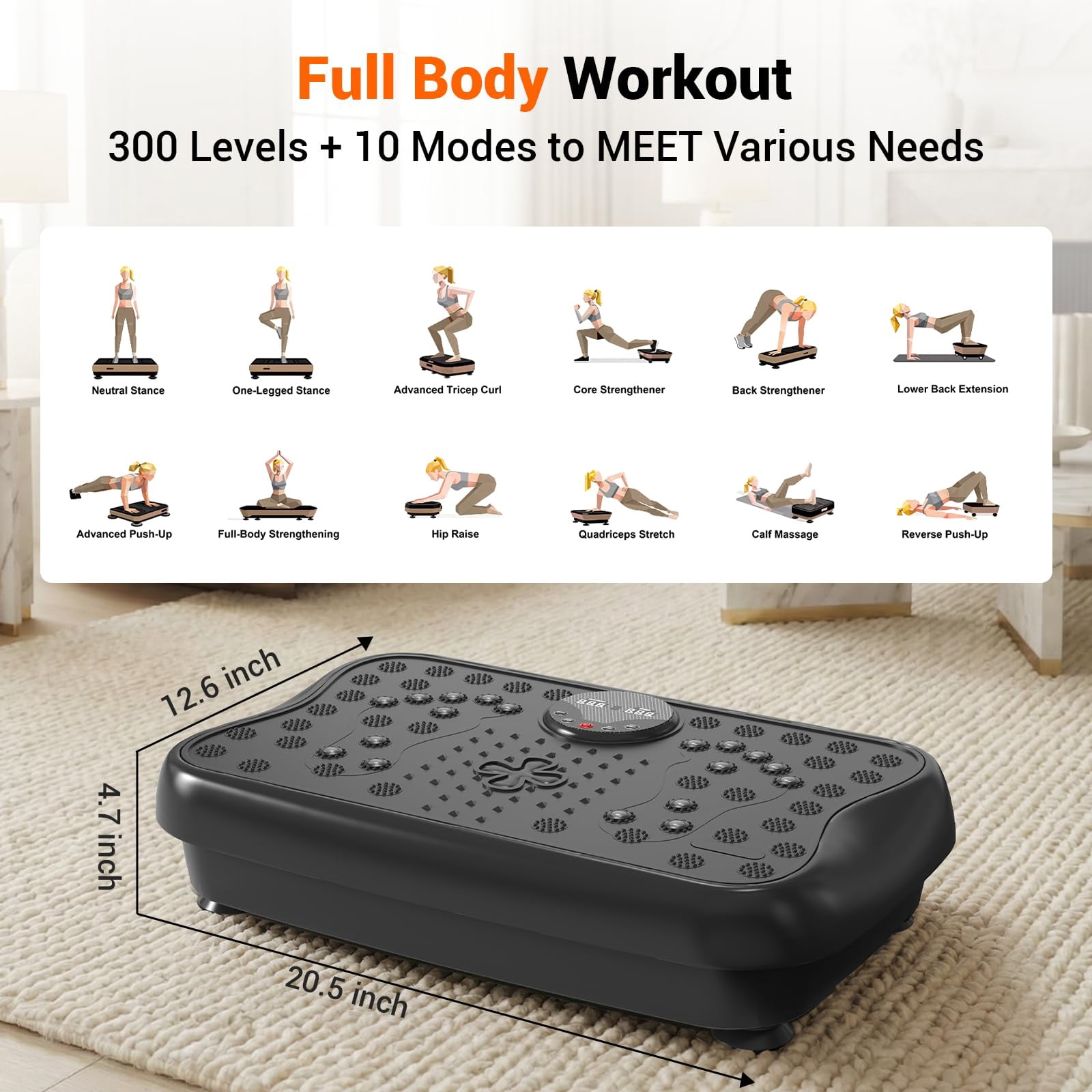 RIORUN Vibration Plate Exercise Machine with 300 Speeds and 150w, 460 lbs,Black