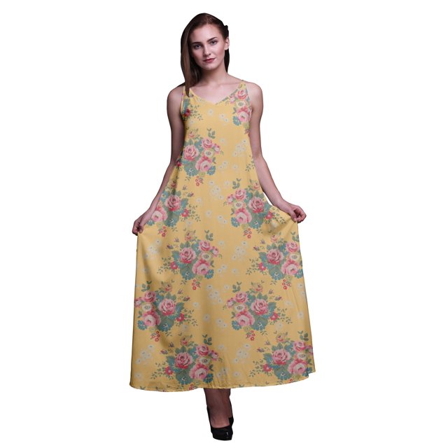 Bimba Robe Longue Maxi Sans Manches à Bretelles Spaghetti Imprimée en Rayonne pour Femmes - Grande Taille