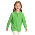 thumbnail image 5 of Girls School Uniform Long Sleeve Polo Shirt Kids Collared Golf Pique Polo Shirts Back to School Fall Clothes Green,10-11 Years, 5 of 8