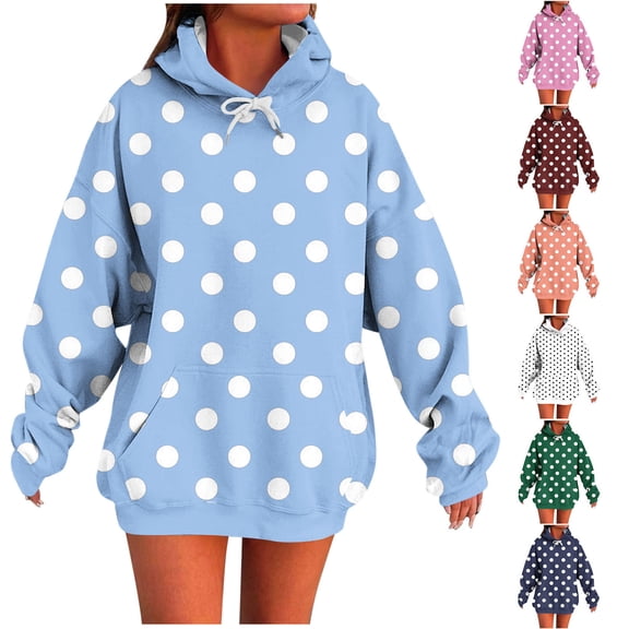 Hzzrkos Women Fashion Loose Print Hooded Long Sleeve Drawstring Patch Pocket Pullover Hoodie Top for Daily Casual Home Outdoor Wear