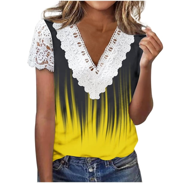 Gibobby Blusa Casual de Mujer Camiseta manga corta con cuello redondo y estampado girasol para mujer del Día la Independencia(AH,XL)