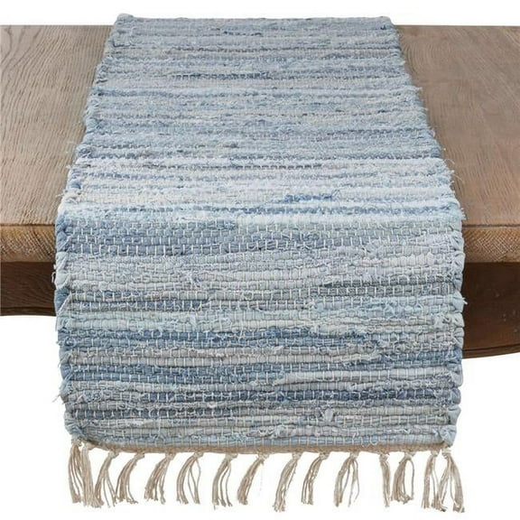 SARO 919.DN1672B 16 x 72 in. Rectangular Long Table Runner with Chindi Woven Design - Denim