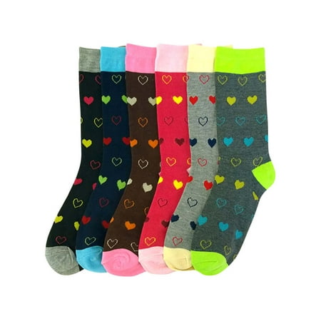 

Colorful Hearts Womens 6 Pack Novelty Crew Socks