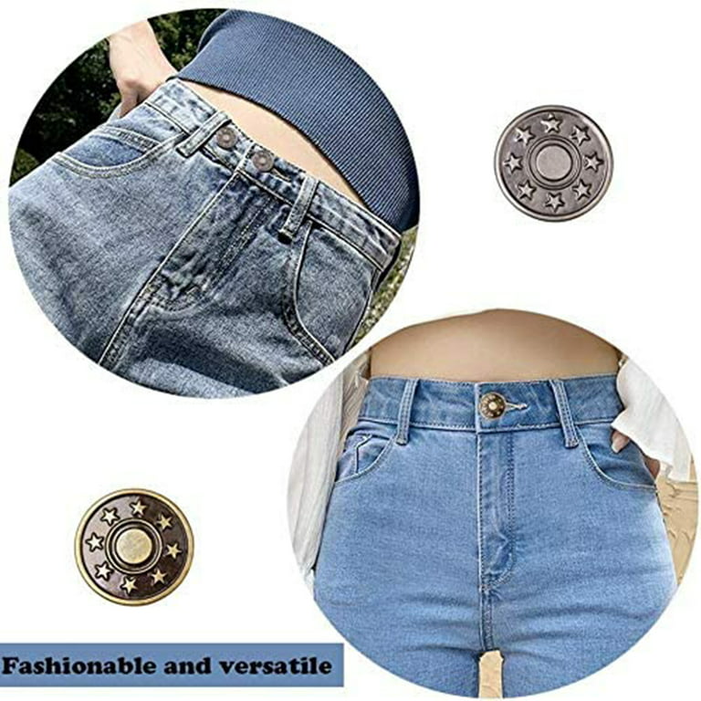 12 Sets Button Pins for Jeans Pants, Adjustable Reusable Jean