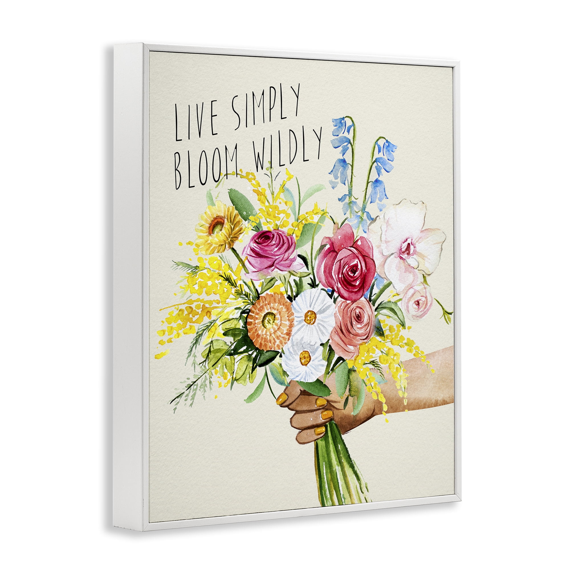 Stupell Industries Live Simply Bloom Wildly Botanical & Floral Painting White Framed Art Print Wall Art, 24 x 30