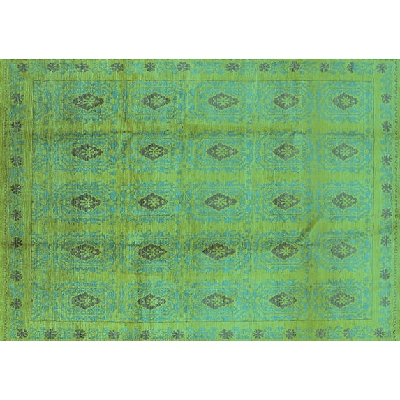 Ahgly Company Indoor Rectangle Oriental Turquoise Blue Industrial Area Rugs, 7' x 9'