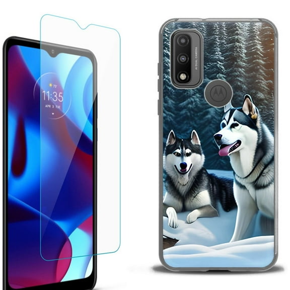 Slim-Fit Fashion Phone Case for Motorola Moto G Pure, with Tempered Glass Screen Protector, by OneToughShield ® - Husky Snow