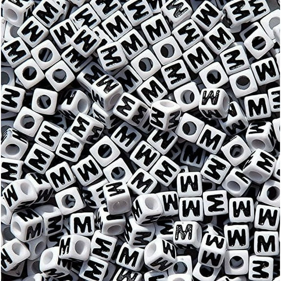 JOLLY STORE Crafts Letter "M" 7mm Cube Shape Alphabet Beads