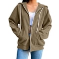 thumbnail image 4 of Women's Sweatshirt Corduroy Zip Up hoodie Oversized Drawstring Long Sleeve Sweatshirt Coat Casual Hooded Outerwear Top with Side Pockets for Spring Winter, 4 of 5