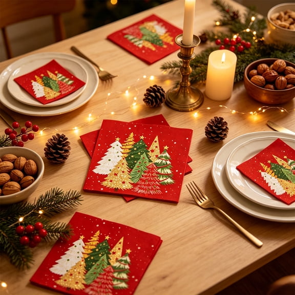 Christmas Tree Paper Napkins 20 Pack 13" Disposable Dinner Napkins for Holiday Party Table Decor