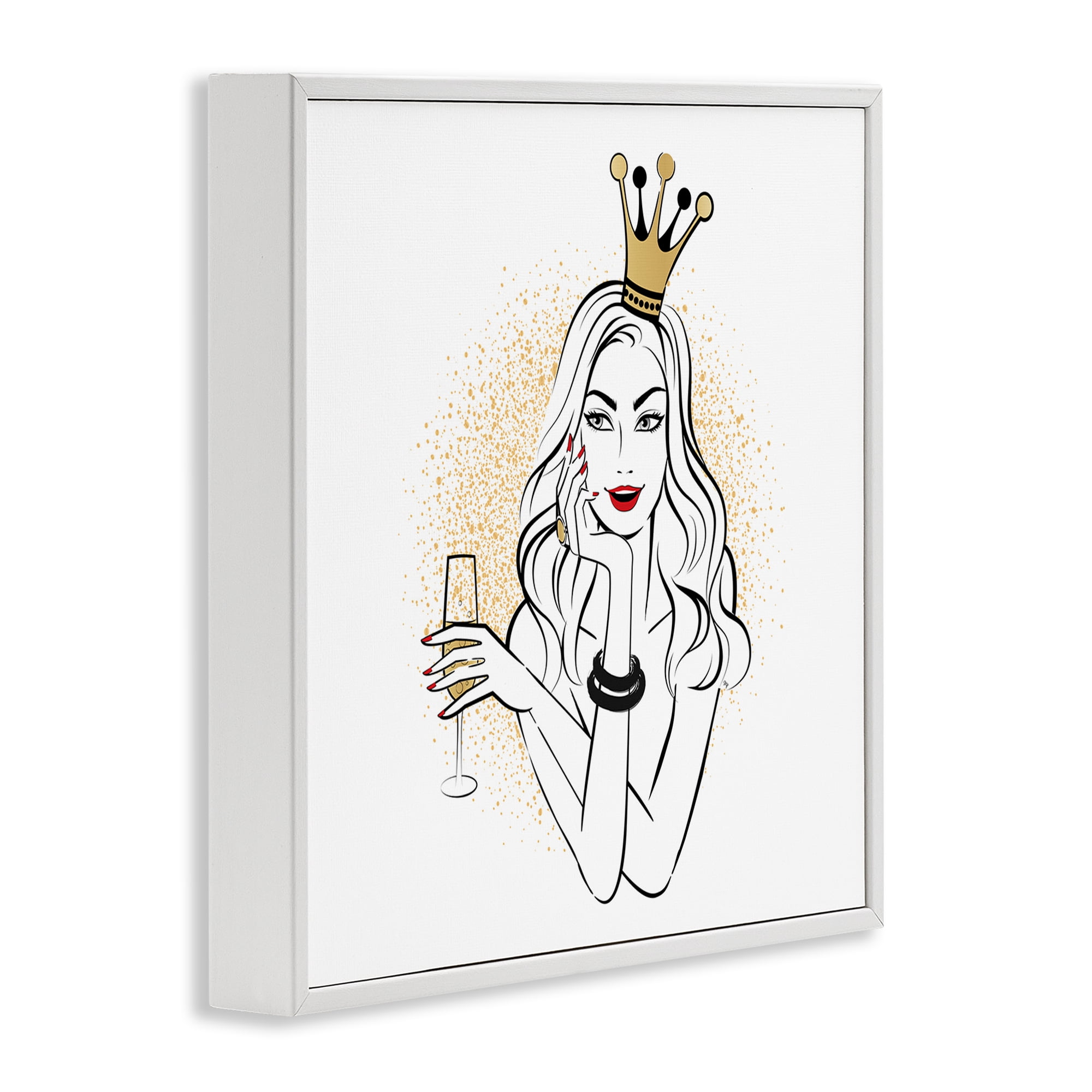 Stupell Industries Princess with Champagne Novelty Painting White Framed Art Print Wall Art, 24 x 24