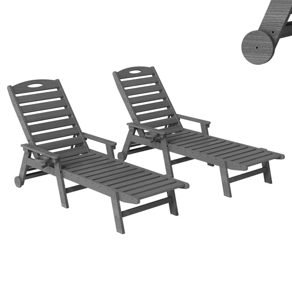 LifeSky Outdoor Lounge Chairs Set of 2, HDPE Pool Chaise Lounge for Heavy Adults: 400 lbs Capacity - Poolside Sunbathing & Patio Relaxation - 5-Position Recline, Cup Holder, Easy Clean