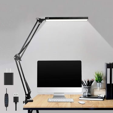 Syenll LED Desk Lamp, Adjustable Swing Arm Desk Light with Clamp, 3 Color Modes 10 Brightness Reading Lamp for Home Office