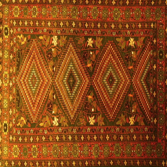 Ahgly Company Machine Washable Indoor Square Persian Yellow Traditional Area Rugs, 5' Square